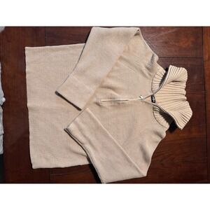 BTFBM Women's Beige Ribbed Knit Quarter Zip‎ Mock Neck Sweater S